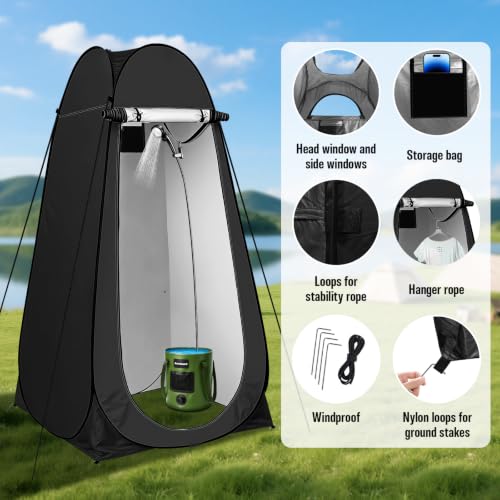 Ducha portátil mejorada con base plegable, tienda de privacidad para camping con calentador y luces LED, base de ducha plegable para RV, playa, baño de mascotas, lavado de autos, camping y duchas interiores miniatura 2