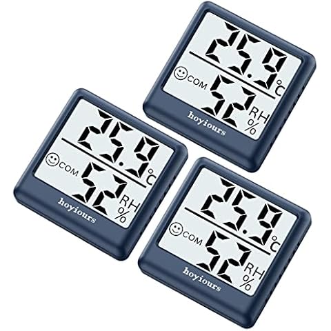 Room Thermometer Indoor, hoyiours Mini Digital Hygrometer Thermometer, Room Tempertaure Monitor, Indoor Thermometer Hygrometer, 3 Pack Navy Blue Cover