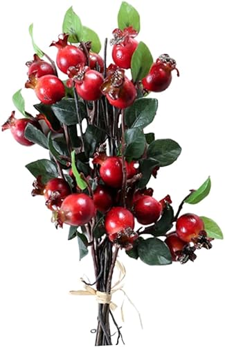 Garneck Bayas artificiales realistas, ramas de frutas, frutas decorativas falsas para decoración del hogar, estilo pastoral, color rojo, paquete de 2