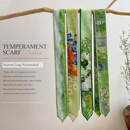 Skinny Silk Scarf Narrow Long Neckerchief Colorful Oil Painting Print Satin Headband Headdress Hair Scarf Ribbon2