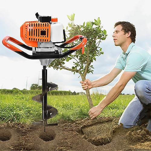 72CC Auger Post Hole Digger Gas Powered Auger with 3 Earth Drill Bits 4" & 8" & 12", 3 Extension Rods for Fence Garden Farm Plant