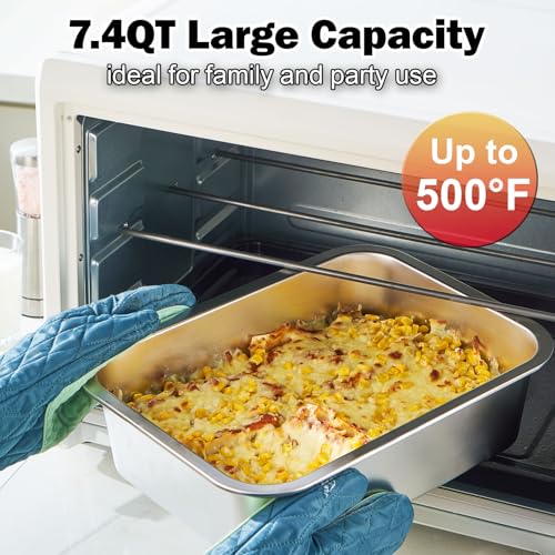4 Inch Extra Deep Lasagna Baking Pan with Lid, 11x14 Inch 7.4QT Large Stainless Steel Nonstick Lasagna Baking Roasting Pans Casserole Dishes for Oven with Lids(M, 1 Pack) by CozyState - Image 4