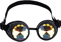 Vista 1 de Gafas caleidoscopio para raves trippy psicodélico steampunk con lentes de cristal de difracción de prisma arcoíris Negro