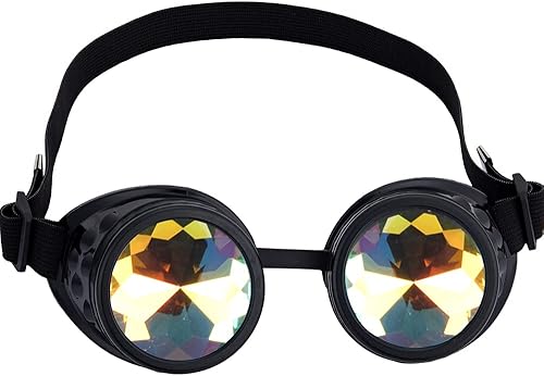 Gafas caleidoscopio para raves trippy psicodélico steampunk con lentes de cristal de difracción de prisma arcoíris