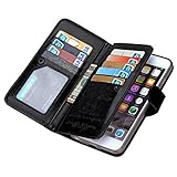 iPhone 6 case, iPhone 6s wallet case, BRG [WRISTLET] [9 CARD HOLDER] [MAGNETIC DETACHABLE] PU Leather Folio Flip Credit Card Slots Cash Holder Wrist Strap Case for Apple iPhone 6 6s, Black