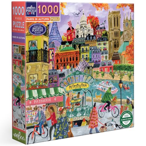 Image of eeBoo Paris in Autumn 1000 Piece Square Jigsaw Puzzle, 23 inch x 23 inch