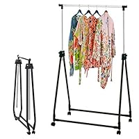 Chrome Adjustable Height Collapsible Foldable Portable Garment Clothes Dress Coats Jackets Hanging Rail Rack Storage Display Stand on Castor Wheels