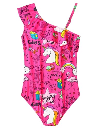 Image of Snowheart Girls Swimsuit Adjustable Shoulder Strap UPF50+ One-Shoulder Ruffle Bathing Suit 3-12T