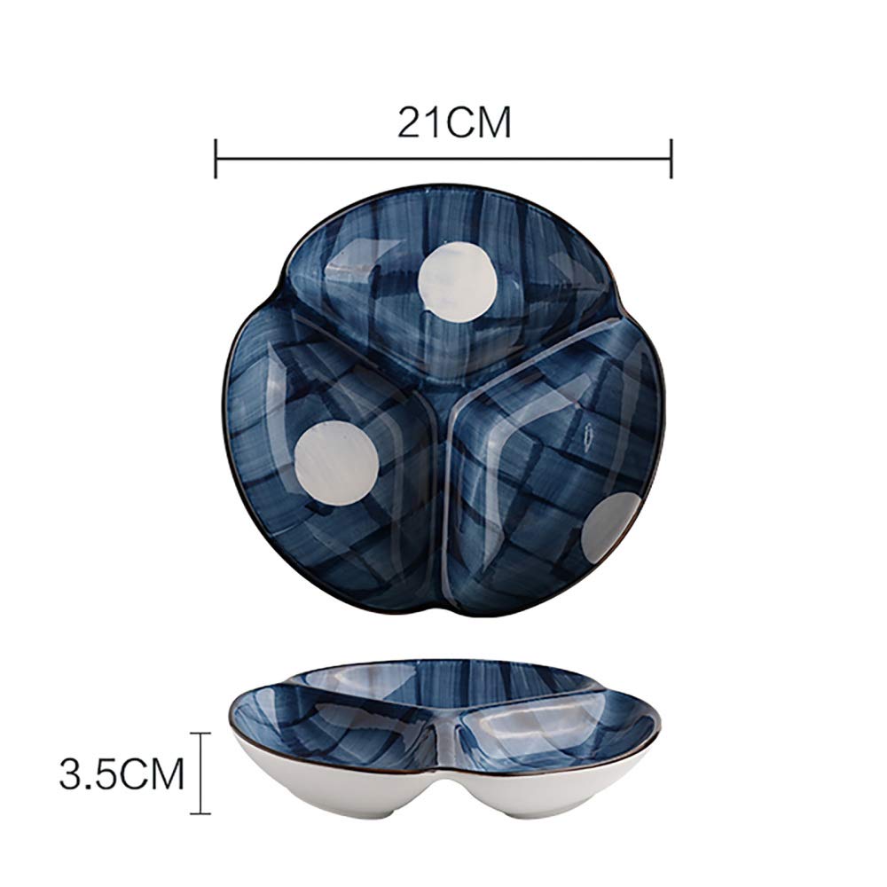 MICPB Ensemble D'Assiettes, Lot de 2 Assiettes à DîNer à Trois Compartiments en CéRamique Domestique Facile à Ranger Et à Nettoyer/bleu/Partie B