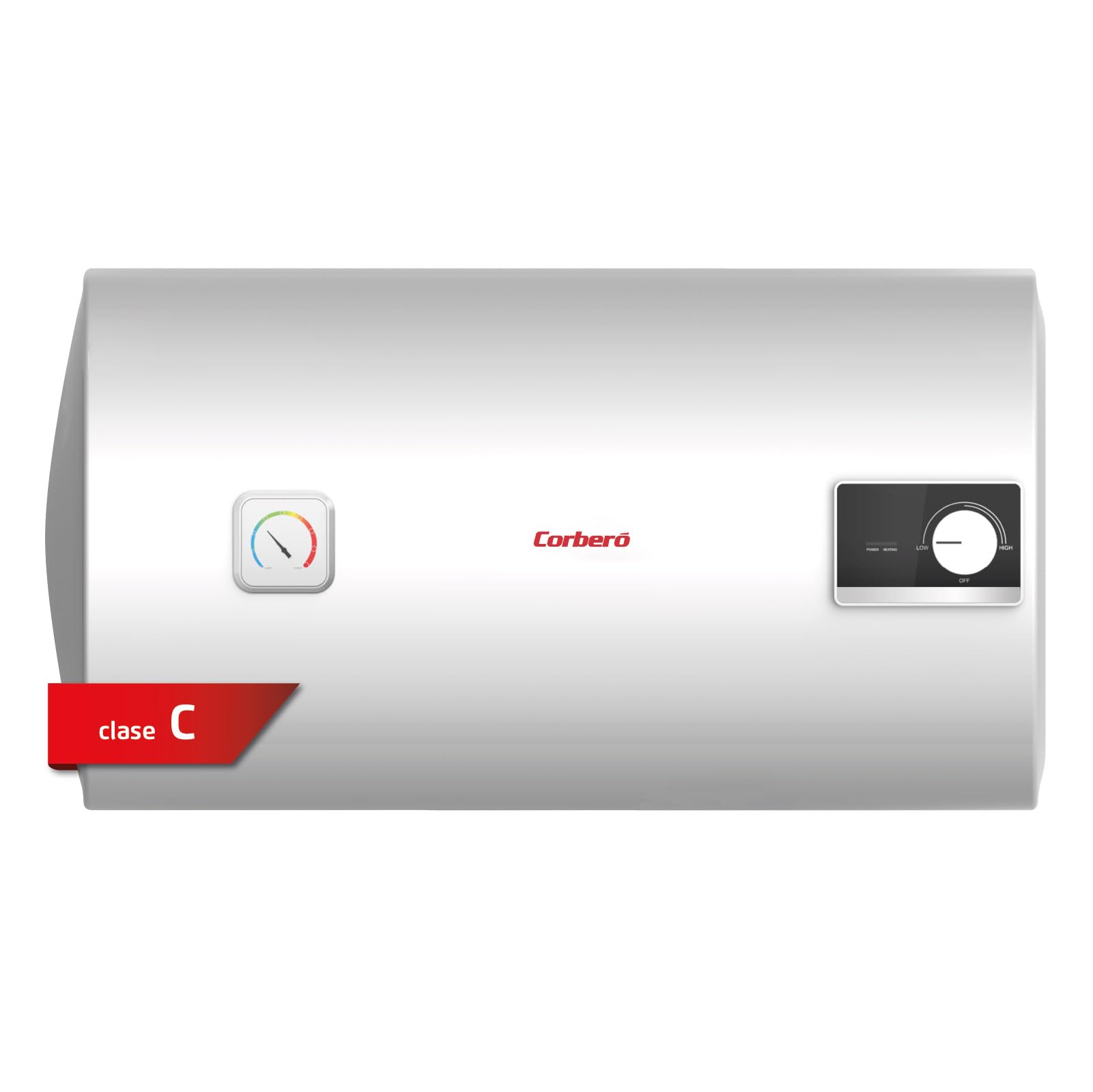 Corberó – Termo Eléctrico Horizontal | CTMA50H | 47L | 1500W | 30-​75º | Tanque Acero Esmaltado Zafiro | Resistencia Inox | Termómetro Exterior | Protección Anticorrosión | Panel Control Manual