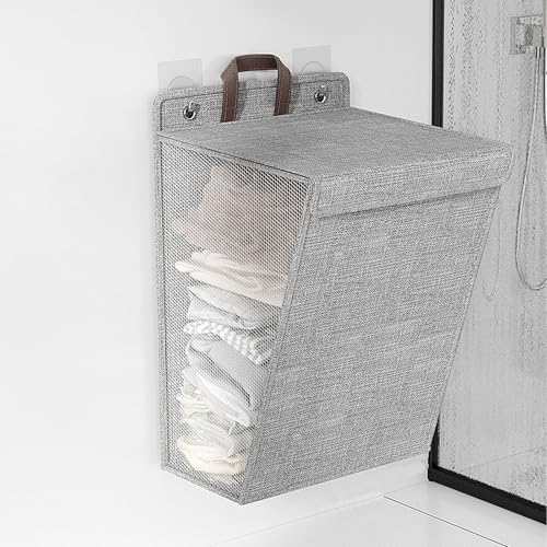 Cesto portabiancheria pieghevole sottile con coperchio, contenitore per vestiti con manico, borsa da appendere alla parete per camera da letto, bagno, dormitorio