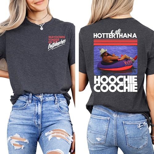 Hotter Than A Hoochie Coochie T-Shirt, Country Music Shirt, 90s Southern Song Lyric Tee, Funny Summer Country Concert Shirt (Dark Grey, Adult XL)