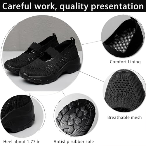 Women's Knitting Platform Wedge Orthopedic Mary Jane Walking Shoes Comfortable Breathable Mesh Elastic Ankle Strap Arch Support Memory Foam Sole Gym Running Sneakers4