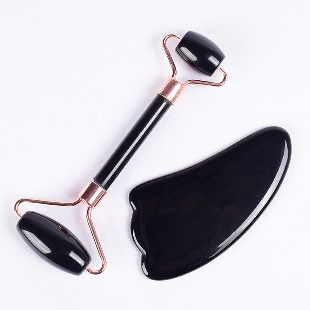JADE SADTTOH FACE FACE GUASHA TOOL EN SET NATURE NATURE NOIR OBSIDIAN CRISTAL PIERRE-2 pcs