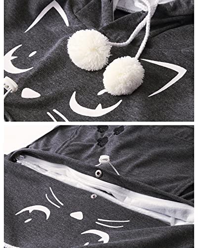 besbomig Kapuzenpullover Damen mit Katzen Großen Tasche, Pulli mit Katzentasche Katzenpullover Hoodie Damen, Super Weich Bequem Pullover mit Hundetasche Sweatshirt für Herbst Winter