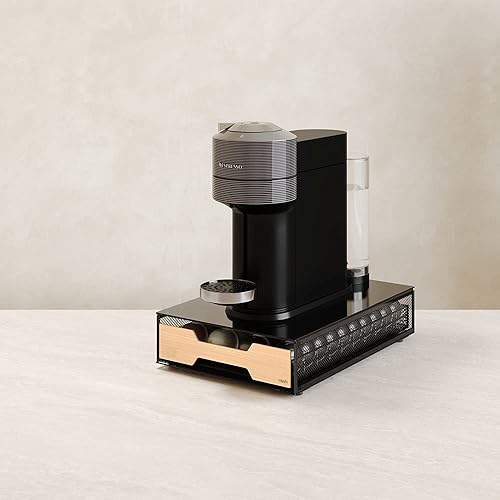 ineshi Bamboo PodStash para Vertuo - Cajónsoporte para cápsulas de café, compatible con Nespresso, capacidad para 40 (acero inoxidable negronegro)