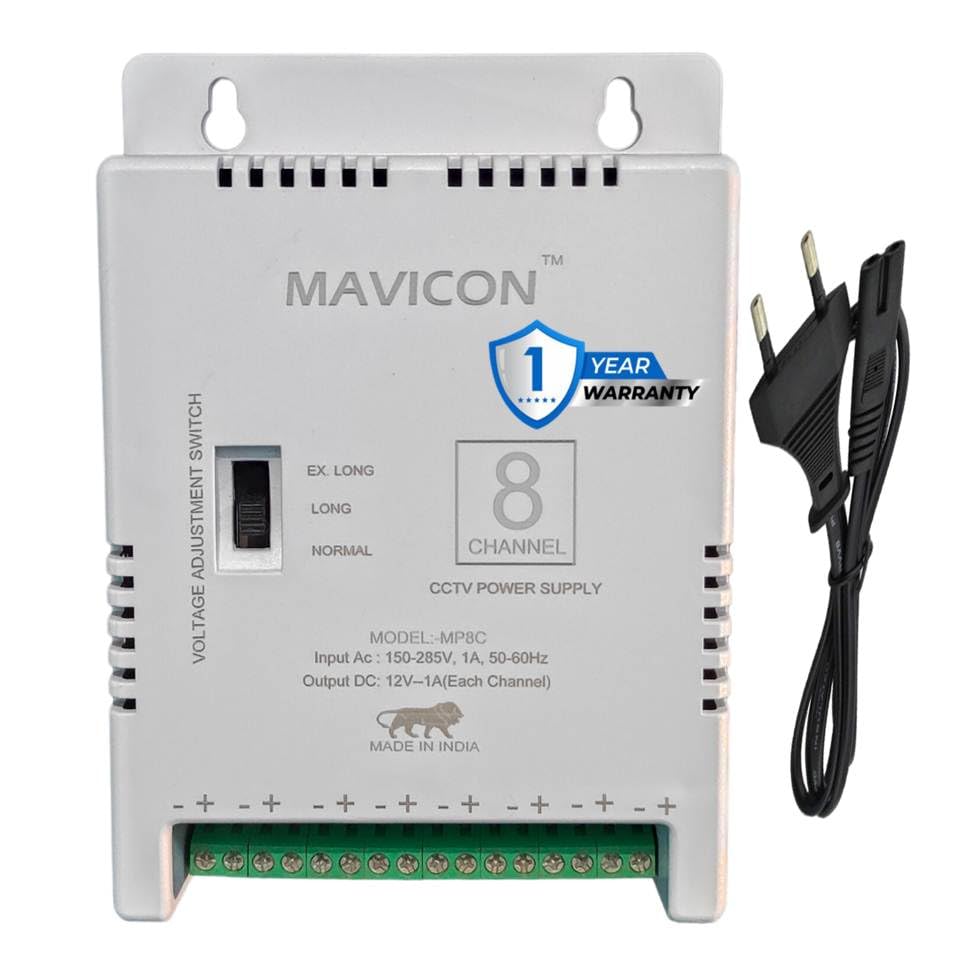 MAVICON 8 Channel smps for CCTV Camera Power Supply multiport 12 Volt 10amp 120W Input 150v-285v AC CCTV Camera Power Supply for 8 Cameras-image-48