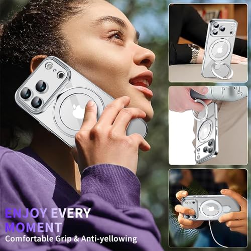 Image of Magnetic for iPhone 17 Pro Max Case with Invisible Stand[Compatible with MagSafe][Full Camera Lens Protector][Military Drop Protection] Shockproof Not Yellowing Clear Slim Soft for Women Men