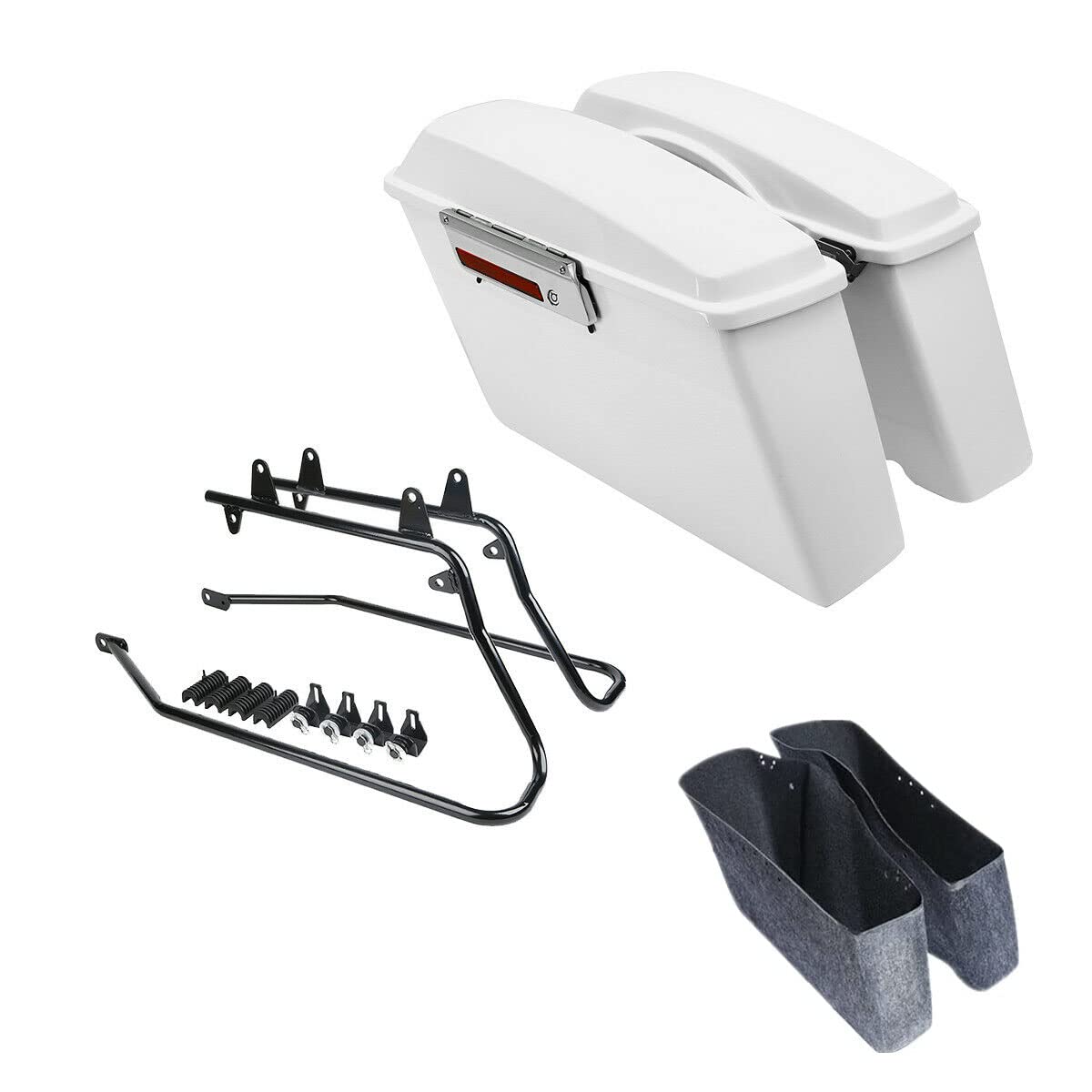 TCMT White Hard Saddlebag &amp; Liners Carpet Insert Conversion Bracket Kit - Fit For Harley Softail Heritage Deluxe Models 1984-2017 (Except Deuce &amp; Slim Models)