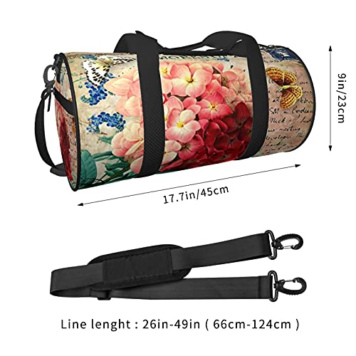 Feim-Ao Travel Duffel Bag Retro Stamp Floral Butterflies Foldable Weekender Bag Backpack Compartment Tear Resistant Sports Gym Bag Luggage Bag For Men Women