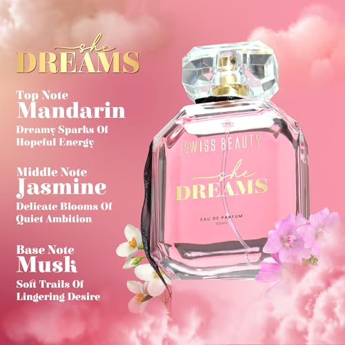 Image of Swiss Beauty She Dreams EDP, 100ml | Long-Lasting | Ideal For Gifting | Everyday Wear | Top Note: Mandarin | Middle Notes: Jasmine & Tuberose | Base Note: Vanilla & Musk
