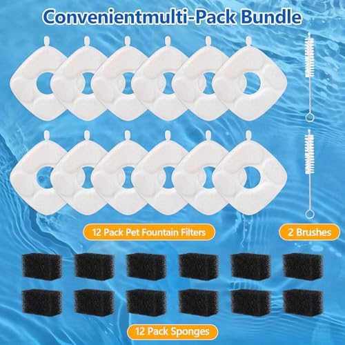 24 Pcs Cat Water Fountain Replacement Filters-12 Pack Cat Fountain Filters with 12 Pack Sponges, Compatible with VEKEN 95oz/2.8L, 67oz/2L, 135oz/4L Pet Drinking Fountain — view 6