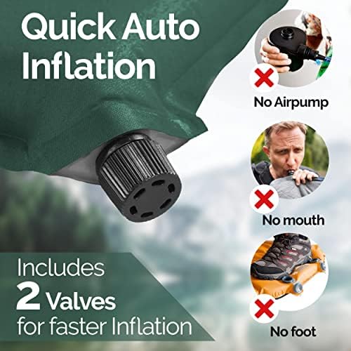 WELLAX Sleeping Pad - Foam Camping Mats, Fast Air Self-Inflating Insulated Durable Mattress for Backpacking, Traveling and Hiking - Ultrathick All-Weather Foam Pad with Build in Pillow (Green-3") 2 WELLAX Sleeping Pad - Foam Camping Mats, Fast Air Self-Inflating Insulated Durable Mattress for Backpacking, Traveling and Hiking - Ultrathick All-Weather Foam Pad with Build in Pillow (Green-3")