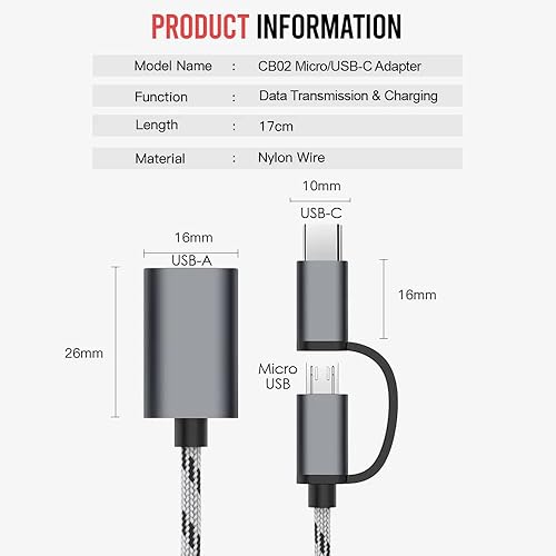 Miniatura 5 de Cable convertidor USB-A a Micro USB y USB-C para impresora USB y otros dispositivos, compatible con Android, Chromebook, Windows y Mac