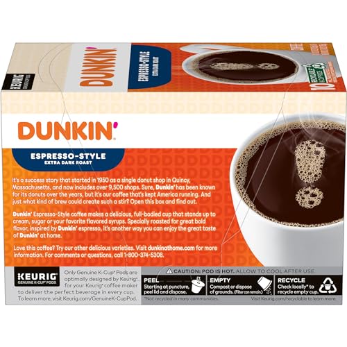 Image of Dunkin' Espresso Style Extra Dark Roast Coffee, 60 Keurig K-Cup Pods