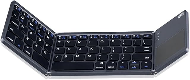 Foldable Bluetooth Keyboard with Touchpad Wireless Touch Keyboard, AURTEC Rechargeable Portable Wireless Mini Keyboard for PC, Tablet, Android, Smartphone - Dark Gray