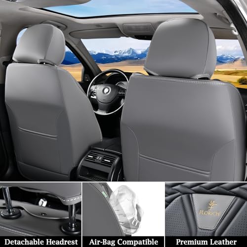 Image of FLORICH Seat Covers for Cars, Waterproof Seat Covers, Leather Car Seat Covers 2 Pack, Universal Seat Cushion Protector for Most Cars Trucks SUV-Gray&Black
