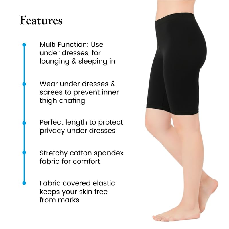 Image of Women's Cotton Lycra Cycling Shorts | 95% Cotton 5% Spandex | Stretchable Knee Length Tights for Gym, Yoga & Sports