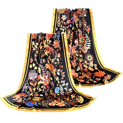 2 Pcs 53'' Extra Large Silk Satin Scarf for Women Large Head Scarf Wraps Square Bandanas for Hair Wrapping at Night Sleeping