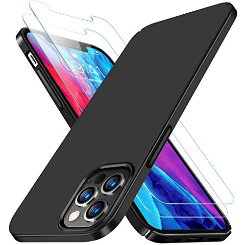 RANVOO Slim Fit Designed for iPhone 12 Pro Max Case[with 2 Screen Protectors], Ultra Slim Thin [Anti-Fingerprint] Hard Plastic Great Grip Matte Finish Cover for iPhone 12 Pro Max (6.7 inch)- Black