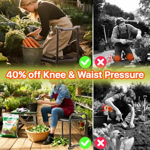 Garden Kneeler and Seat Heavy Duty, Wider and Thicker Kneeling Pad for Foldable Gardening Stool with 2 Tool Pouches, Gardening Gifts Tools for Women Mom Men Seniors - Image 4
