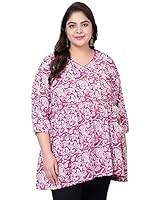 Indietoga Women's Pink Hand Block Printed Cotton Tunic Top (Plus Size 6XL)