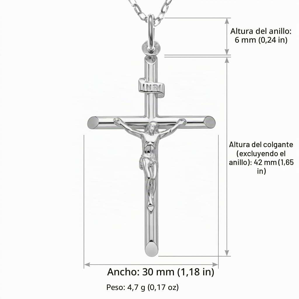 Crucifijo Colgante de Plata de Ley, con Cadena de Plata 20 pulgadas y Caja para Regalo