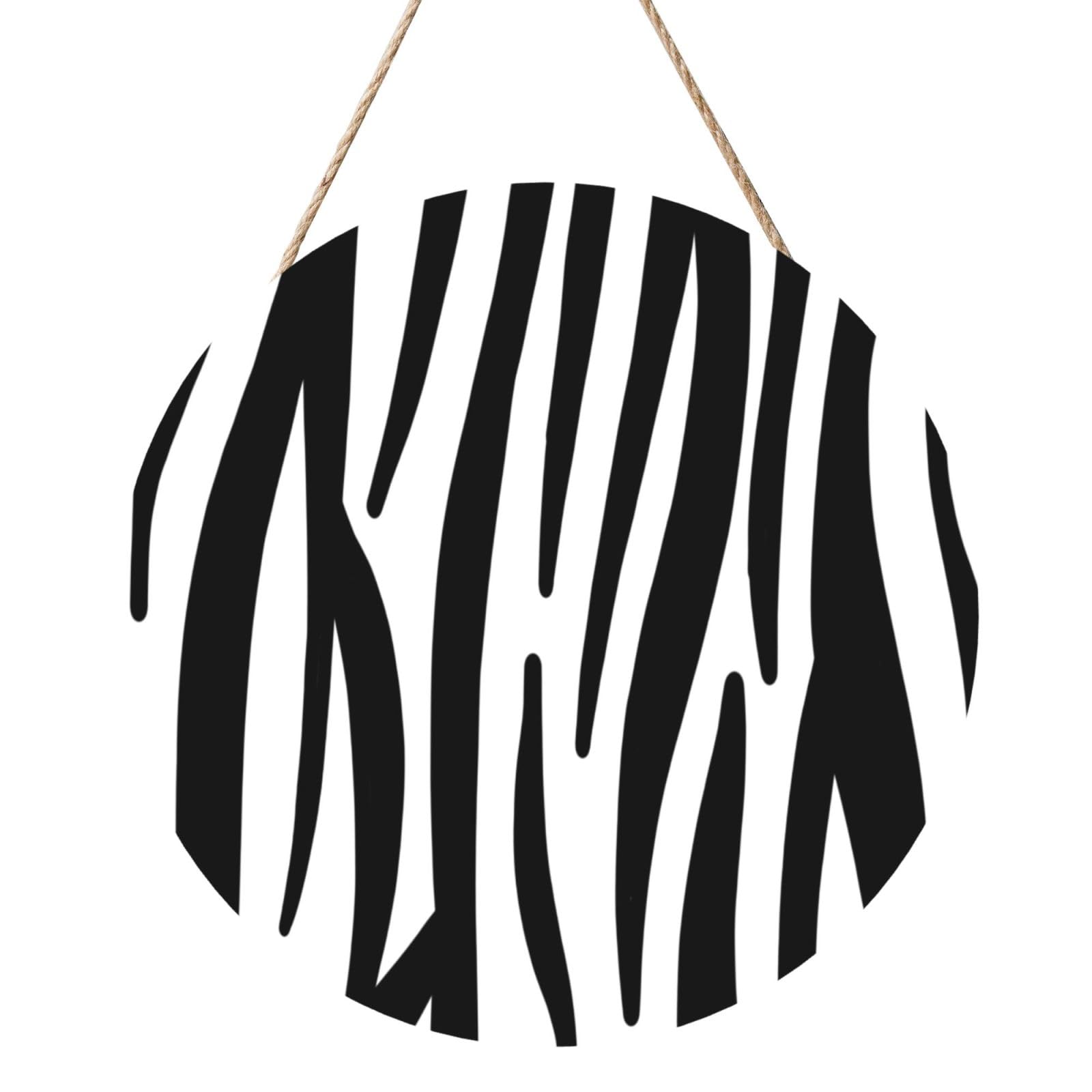 InOmak Black And White Zebra Stripe, Round Wood Panel Painting 12 in, Wall Hanging Painting For Home
