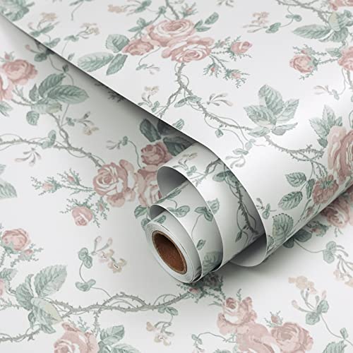 Papier Adhesif pour Meuble 40X300cm Pink Rose Light Vintage Film Vinyle Rouleau Autocollants Imperméable Cuisine Salle de Bain Comptoir Mur Décoratif Papier Peint