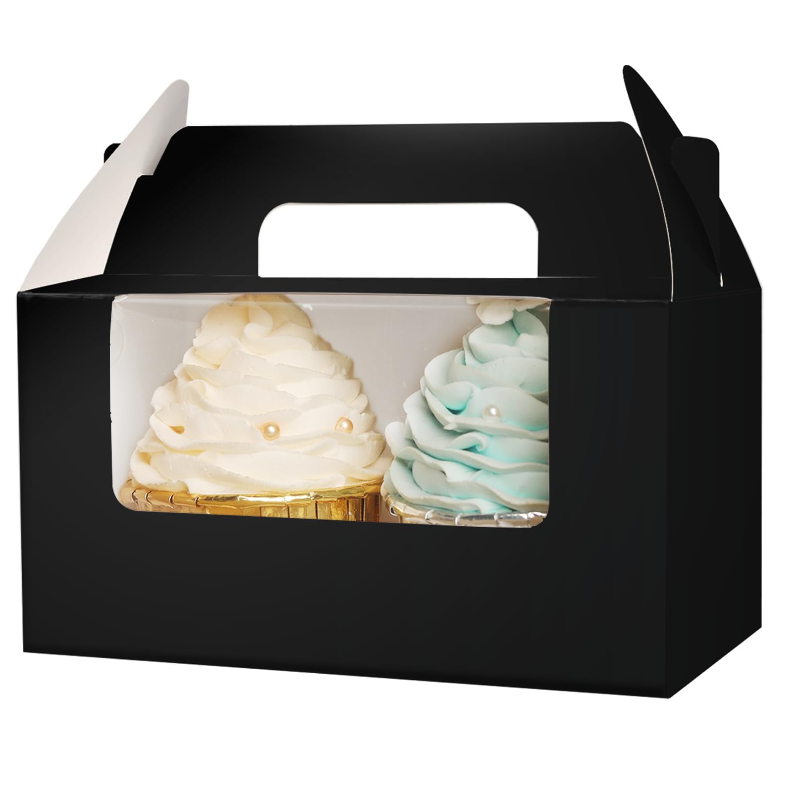 Gcardist Auto-pop Up 15 Cupcake Boxes with Window Black 15 Packs Cupcake Box 16.5x9.2x8.9cm Bakery Boxes For Cupcakes Carrier, Cupcake Containers