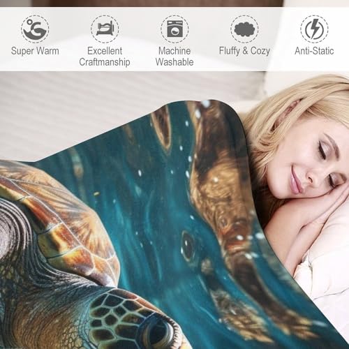 Manta cálida de forro polar suave con estampado de tortuga 6