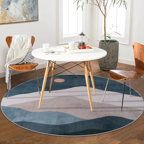 Tapete redondo boho 5ft lavable antideslizante azul miniatura 2