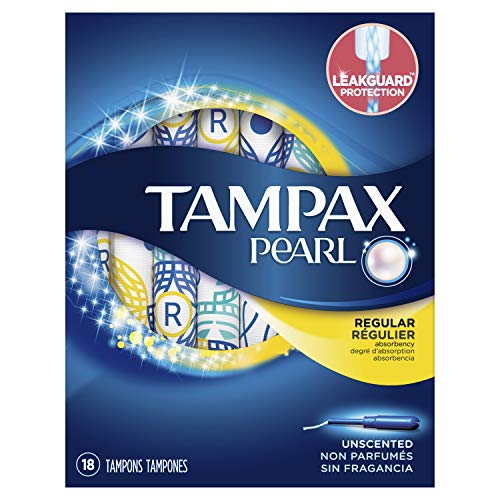 Tampax Pearl Tampones con trenzado LeakGuard, absorción regular, sin perfume, paquete de 18 tampones