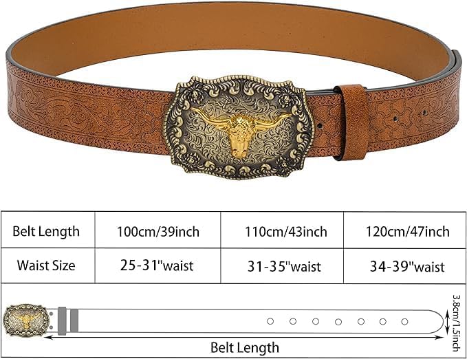 Image of Western-Cowboy-Leather-Belts for Women Turquoise-Oval-Buckle Embossed Belt