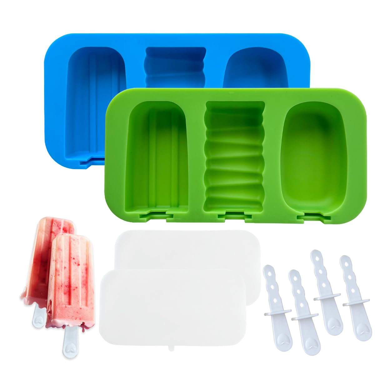 Popsicle Molds 2 Packs Silicone Ice Pop Molds BPA Free Reusable Easy Release Stackable Ice Pop Maker with Reusable Sticks and Covers for Homemade Ice Cream Molds Cakesicle (Blue and Green)