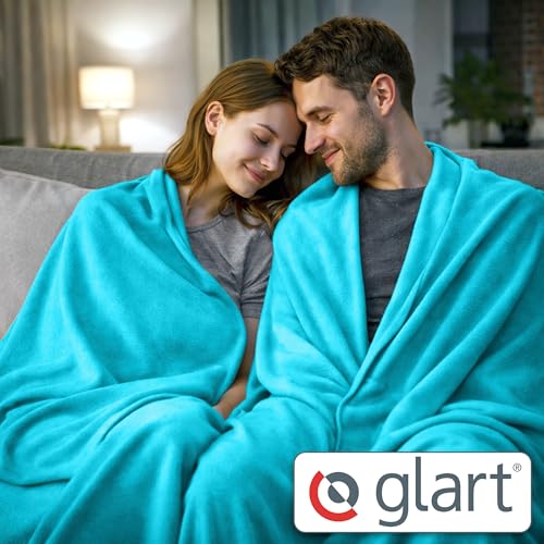 Glart Oeko-Tex Fleecedecken 3er Set in türkis, 130x160 cm, 200g/m2. Als Wohndecke, Sofadecke, Kuscheldecke, Sofaüberwurf oder Picknickdecke nutzbar