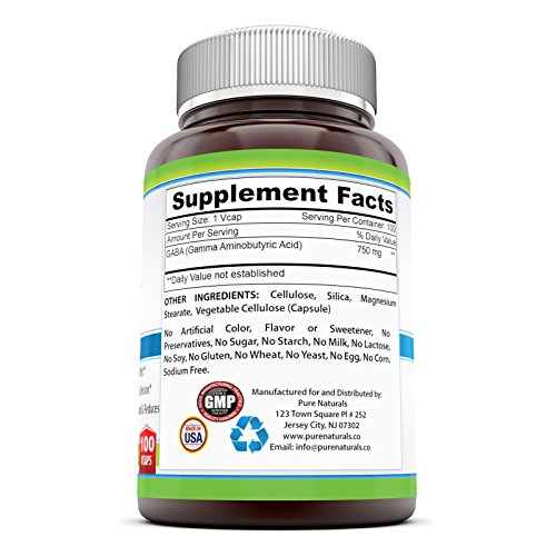 Pure Naturals Pharma Gaba 750Mg Per Serving 100 Veggie Capsules Supplement | Non-Gmo | Gluten Free | Made In Usa | Ideal For Vegetarians #TOP2