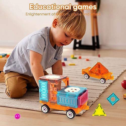 Beeyouk Juego Construcción en 3D con Bloques Magnéticos y Tuberías, 104 Piezas, Juguetes Imanes para Niños de 3+ años