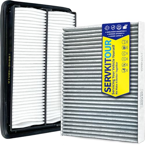 SERVKITOUR Engine Cabin Air Filter Set for Rogue 2.5L Gas (2014-2020)/ 2.0L Hybrid (2017-2019) for Rogue Sport (2017-2022) for Qashqai (2017-2023) Replace 16546-4BA1A 27277-4BA0A