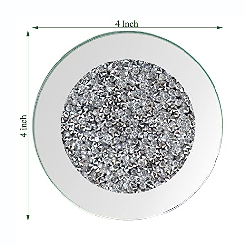 GIMORRTO Glass Mirrored Coaster 4 PC, Crushed Diamond Round 4" Cup Mat Decor on Tabletop for Bar Tools Dining Table - Image 3